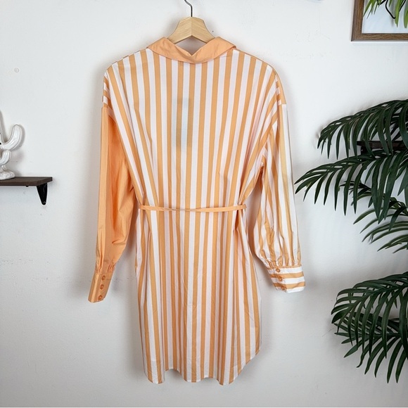 Revolve Ena Pelly Bree Cotton Oversize Shirt Mini Dress with Tie - Melon Stripe - Picture 7 of 7